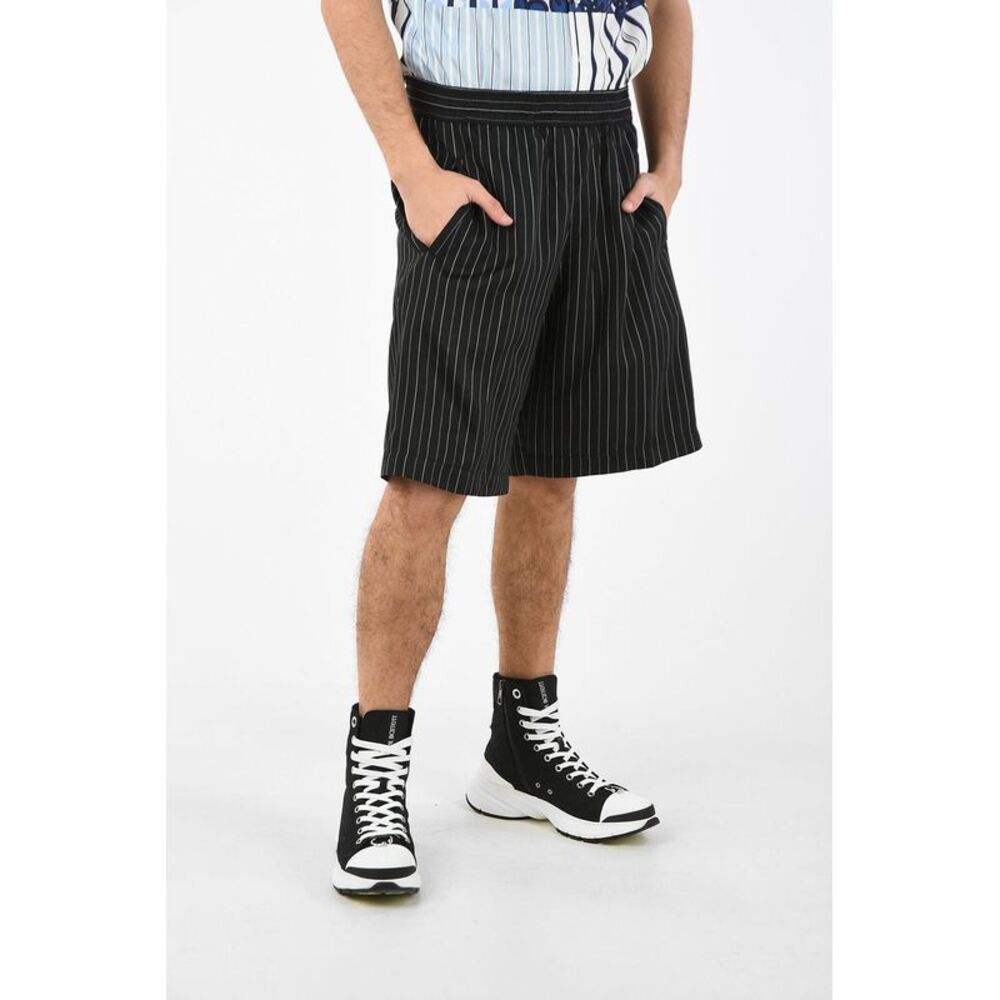 Pencil-Striped Shorts with Drawstring Waist